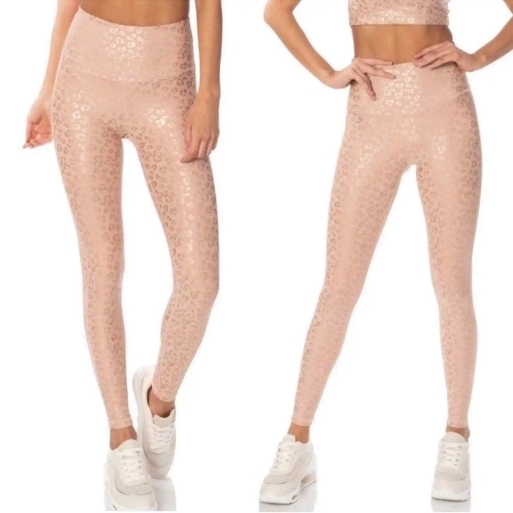 ZYIA Active Leggings Light & Tight Pink Leopard Print Metallic Barbiecore Size 6
